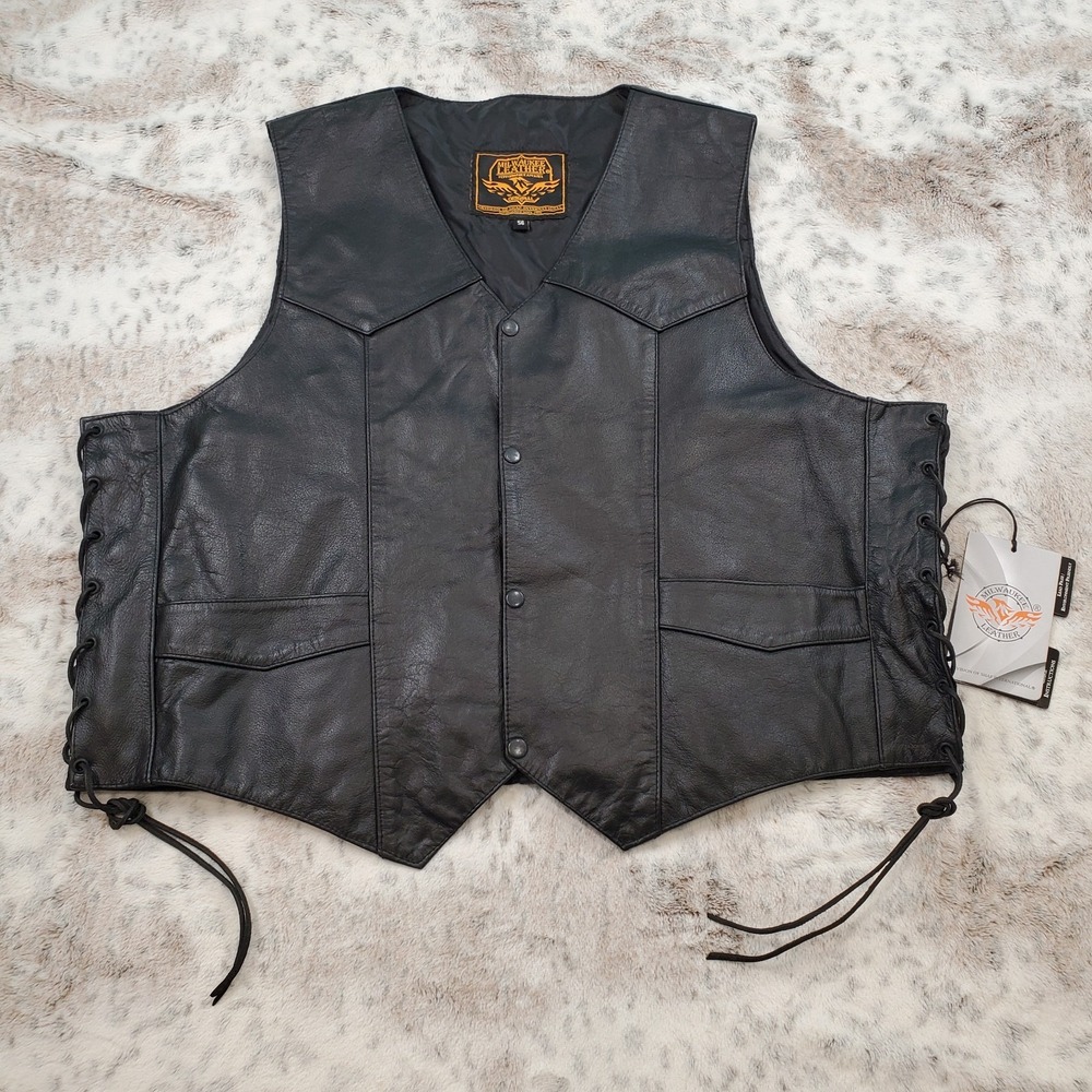 Milwaukee Leather Vest Mens 56 Black Motorcycle Biker Pockets Classic